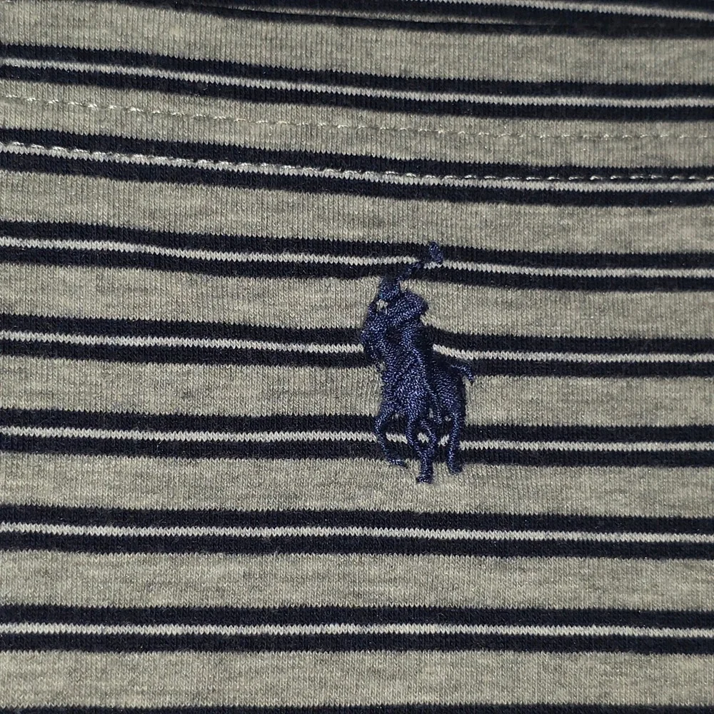 Polo Ralph Lauren Performance Mens Large Grey Blue Striped Pocket Polo Shirt